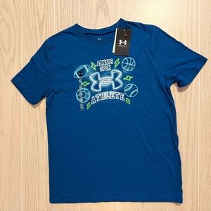 Under Armour Boys YLG‎ Blue Sports Short Sleeve Graphic Tee NEW